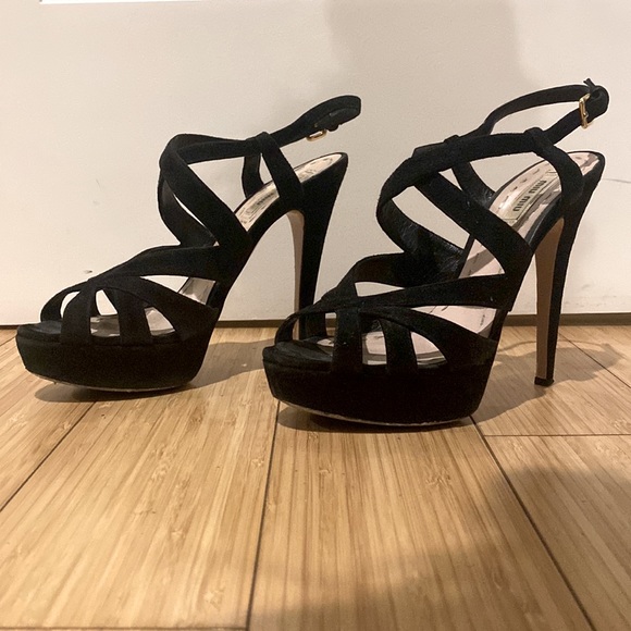 Miu Miu Womens Sandal Stiletto Heels Black Beige Ankle Strap Buckle 36.5 - Picture 2 of 5